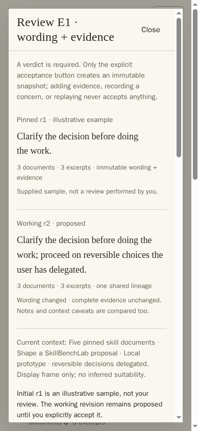 Real mobile review screenshot opening at the wording comparison rather than scrolling to the verdict selector.